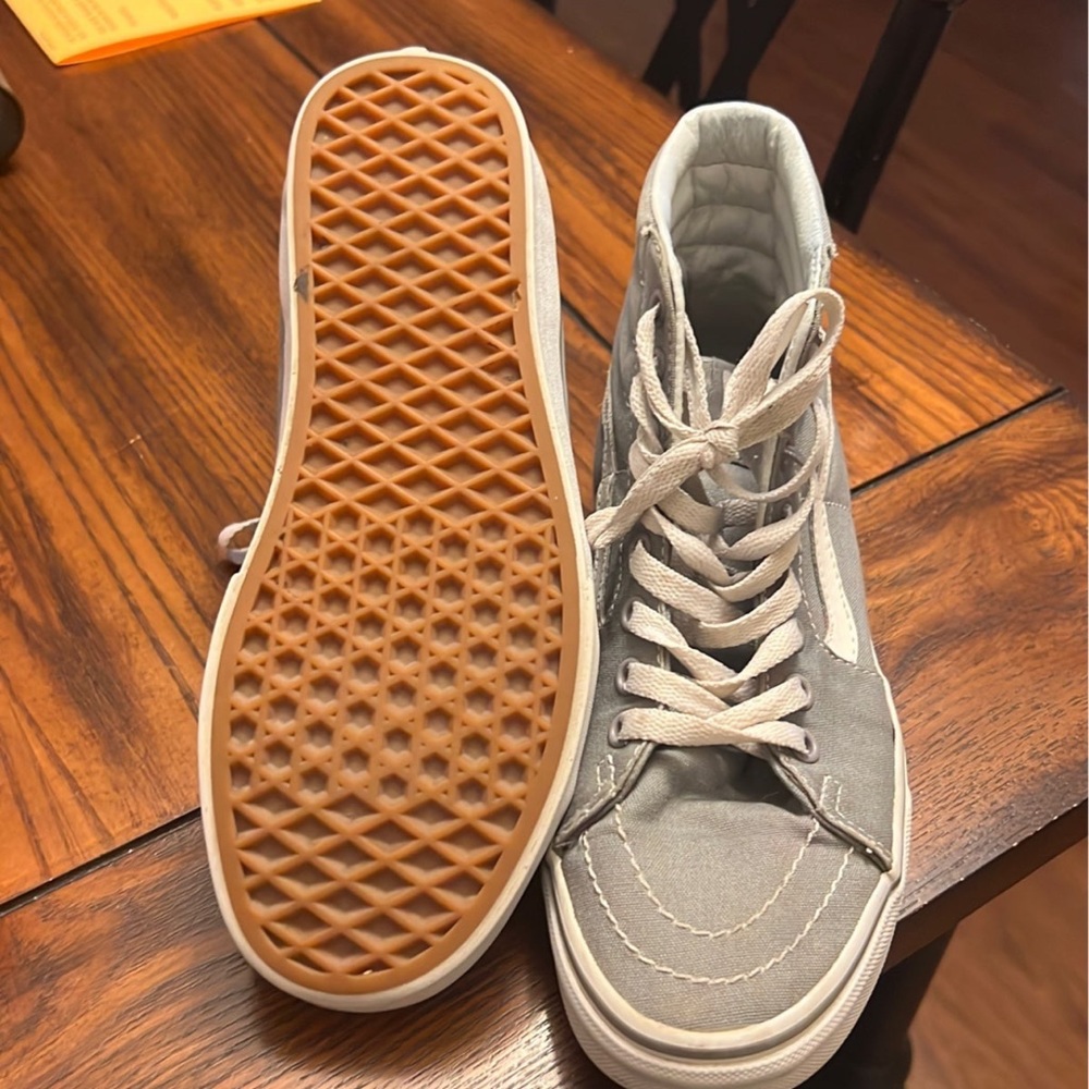 White and gray high top vans